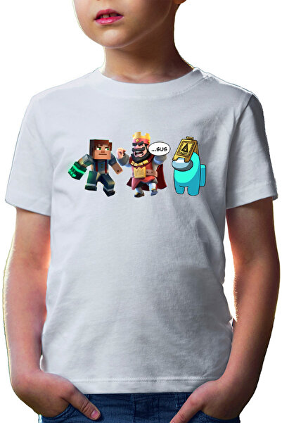 OEM Tricou copii Clash Royale Among Sus Caution Minecraft Steve