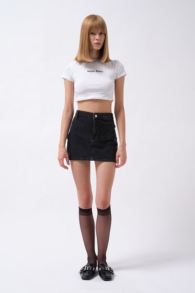 Black Fashion Μίνι μαύρη φούστα τζιν με λεπτομέρεια τσέπης