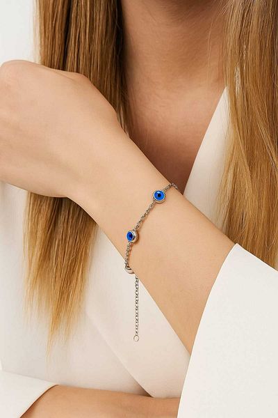 CEZY Handmade Adjustable Evil Eye Beaded 316 L Steel Bracelet, Stainless, Stylish and Durable