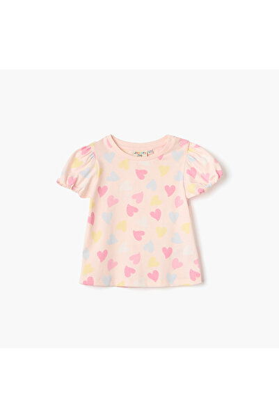 Juniors تي شيرت بطبعة قلب وأكمام قصيرة