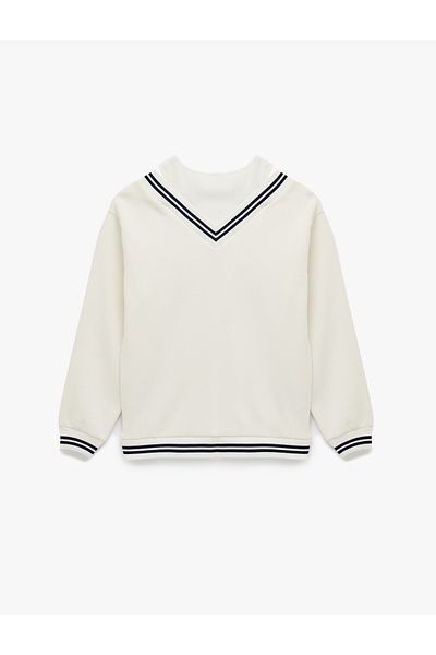 Koton Stripe Detailed Long Sleeve Double Collar Comfortable Fit Sweatshirt