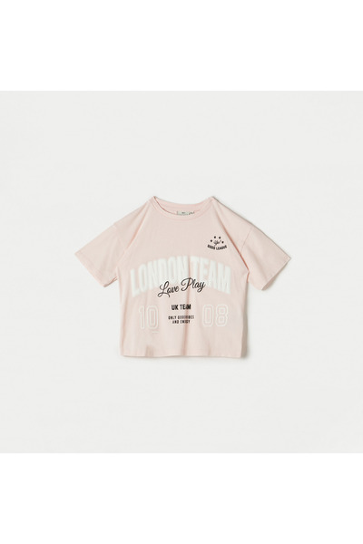 Juniors Varsity Print T-shirt with Crew Neck and Short Sleeves