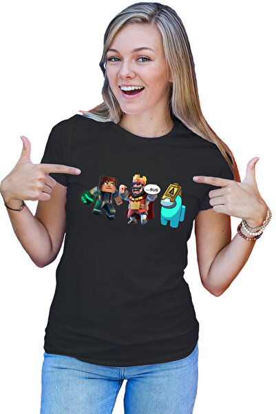 OEM Tricou Femei Clash Royale Among Sus Caution Minecraft Steve