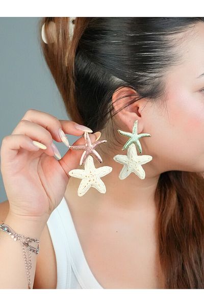 Sumen Butik Starfish Summer Gold Detailed Hanging Bijoux Earrings