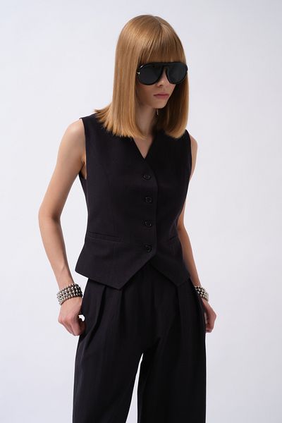 Black Fashion Flato Pocket Buttoned Navy Blue Vest