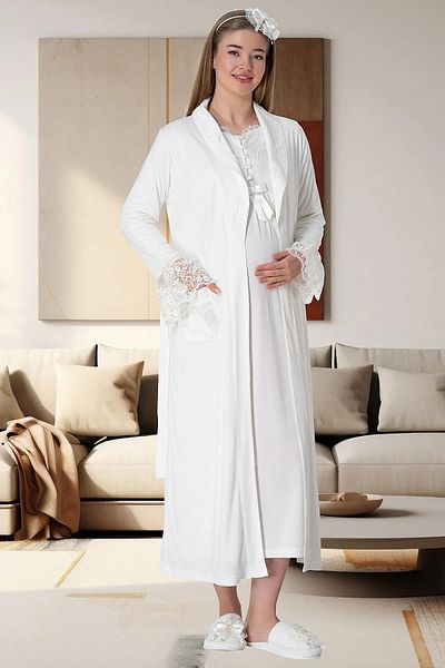 Mecit Pijama طقم نسائي للحوامل بأكمام طويلة مكون من أربع قطع 80% قطن، 20% فيسكوز