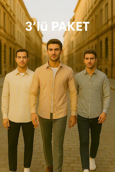DAMGA JEANS Мъжка раирана риза с дълъг ръкав, чифт от 3 бр.