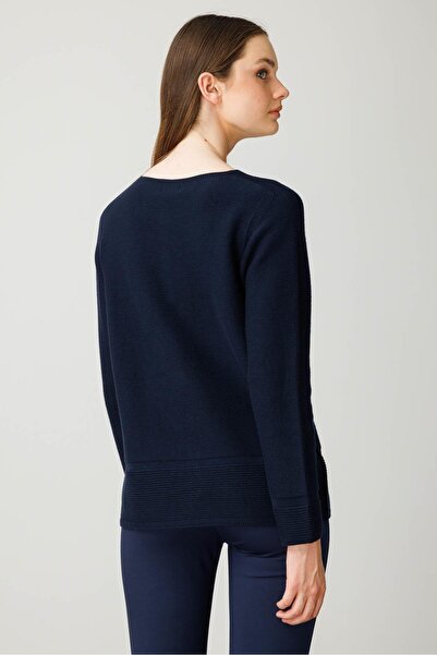 Desen Triko Women's Crew Neck Buttoned Cardigan K.Navy Blue