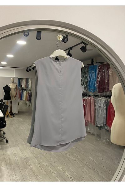 PERA MODA Flowy Degaje Collar No Show Short Zero Sleeve Blouse Shirt