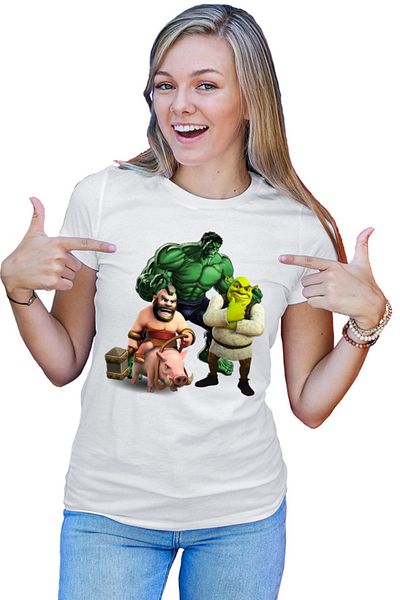 OEM Tricou Femei Hulk Shrek Clash of Clans Pig Ride Survival