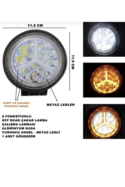 Point 12 LED x Angel Çakarlı Off Road Kamyon Iş Makinesi Çalışma Lambası Yuvarlak