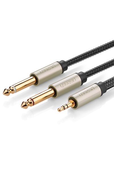 Ugreen Kabel przewód audio mini jack 3.5 mm - 2 x jack 6.35mm 2m szary
