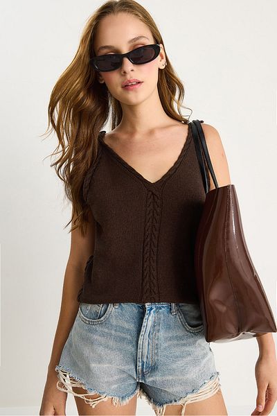 Bianco Lucci Women's Knitted Detailed Knitwear Blouse 20251025