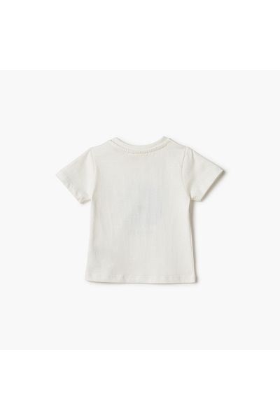 Juniors Animal Print Crew Neck T-shirt with Short Sleeves and Button Closure