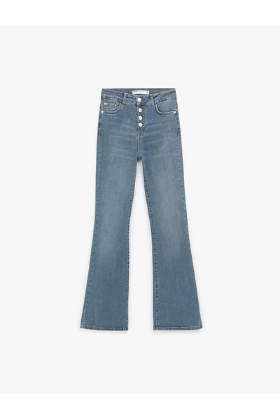 Koton Cotton High Waist Slim Fit Spanish Leg Jean Pants