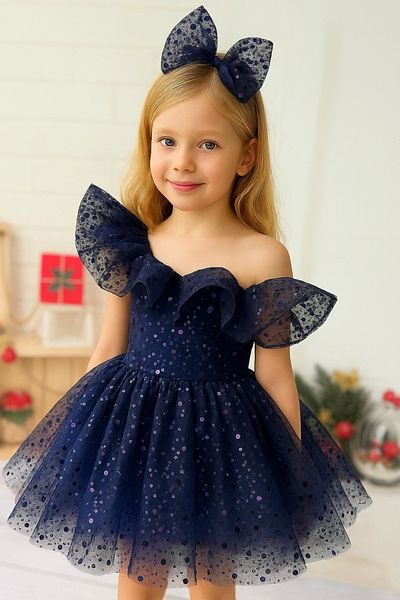 Nissa Navy Blue One Sleeve Stone Dress