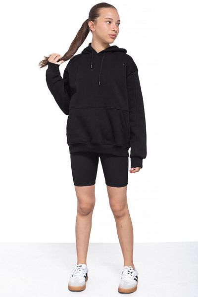 Cansın Mini Black Kangaroo Pocket Basic Hooded Sweatshirt for Girls 21207
