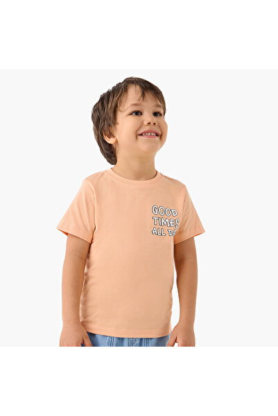 Juniors تي شيرت بطبعة شعار بأكمام قصيرة ورقبة دائرية