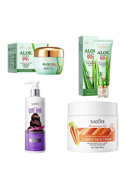 SADOER 4 in 1 Pack Personal Care Beauty Aloe Vera Cleansing Face Bighting Cream Hair Conditioner Set