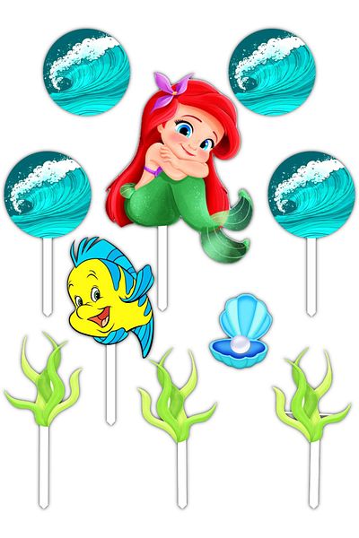 Bloom Atelier Little Mermaid Cake Figurines, Set of 5 Cake Accessories, Cake Decoration Accessories, Cake Decorations