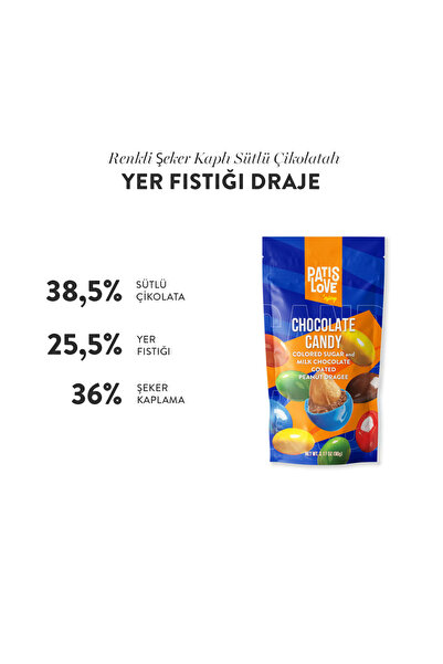 Patiswiss Patislove Renkli Şeker Kaplı Sütlü Çikolatalı Bütün Yer Fıstığı Dra...