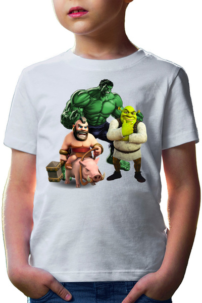 OEM Παιδικό μπλουζάκι Hulk Shrek Clash of Clans Pig Ride Survival