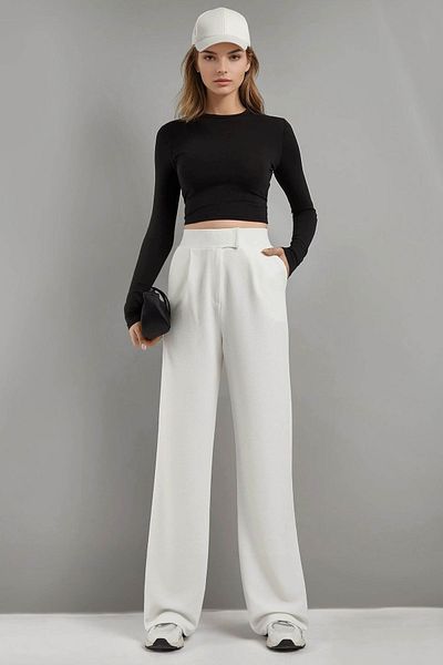 Hiccup High Waist Lycra Velcro Closure Crepe Palazzo Trousers