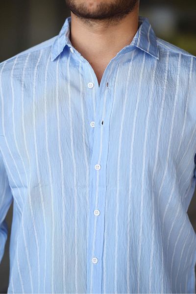 Valiberta Scorsese Striped Relaxed Fit Men's Shirt - Ice Blue