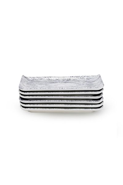 Edessa Astin Ceramic Rectangle Serving Plate (Multicolor, 12.5 x 24cm, Set of 6)