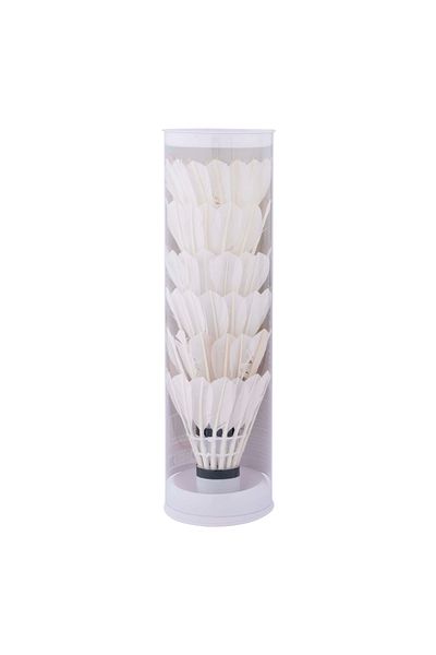 Longfield Games Set of 6 white badminton shuttlecocks with feathers in storage tube