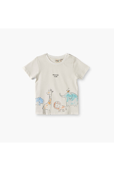 Juniors Graphic Print T-shirt with Short Sleeves