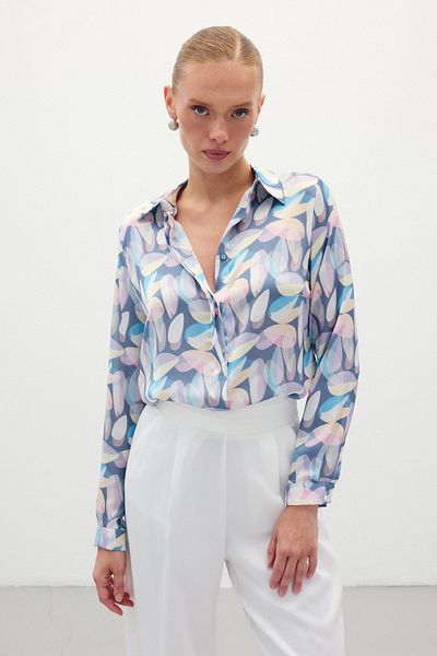 Sateen Patterned Long Shirt - Blue