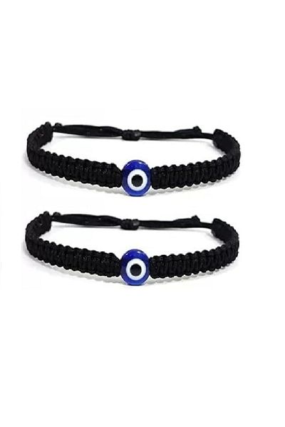 Generic Black Evil Eye & Hamsa Hand Charm Bracelet – Adjustable Handmade Cord for Protection & Luck 2 Pack