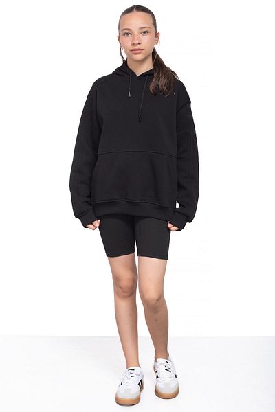 Cansın Mini Black Kangaroo Pocket Basic Hooded Sweatshirt for Girls 21207
