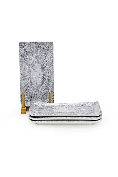 Edessa Astin Ceramic Rectangle Serving Plate (Multicolor, 12.5 x 24cm, Set of 4)