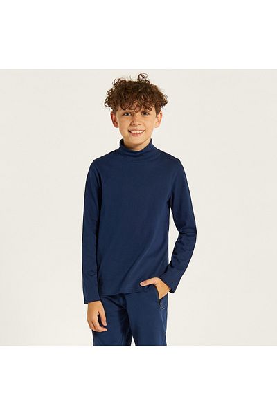 Juniors Solid T-shirt with Long Sleeves and High Neck