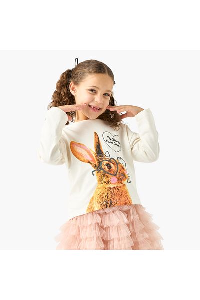 Juniors Graphic Print T-shirt with Long Sleeves