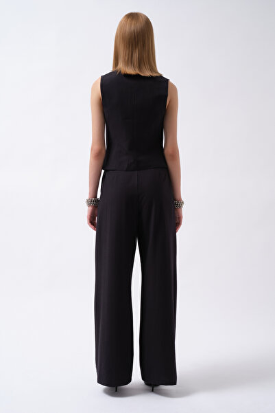 Black Fashion Flato Pocket Buttoned Navy Blue Vest