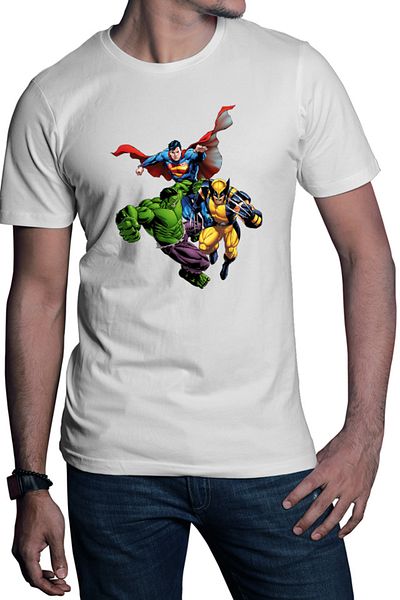 OEM Men's T-shirt Hulk Wolverine Superman Marvel Super Powers Heroes