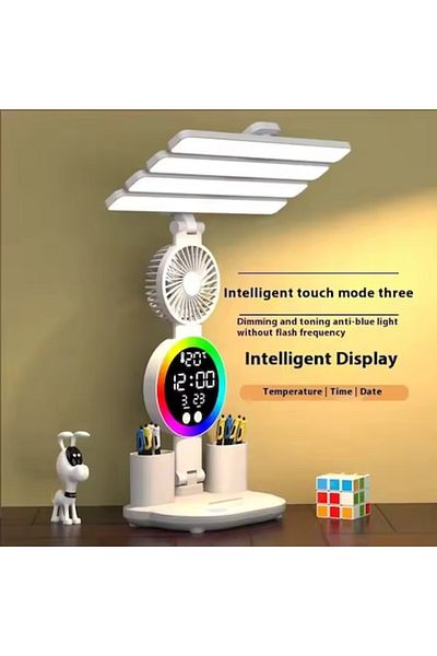 OEM Desk LED lamp with fan, clock, thermometer, touch, USB, 3 color modes and brightness levels, phone a