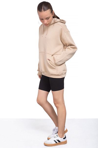 Cansın Mini Beige Kangaroo Pocket Basic Hooded Sweatshirt for Girls 21209