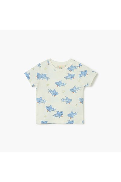 Juniors Shark Print T-shirt with Short Sleeves