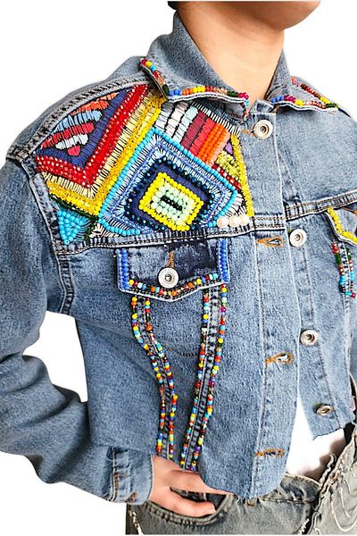 Uretti - Sümeyya 2589 8724 Jachetă de blugi albastră cu design special și broderie de pietre - 38 / 40