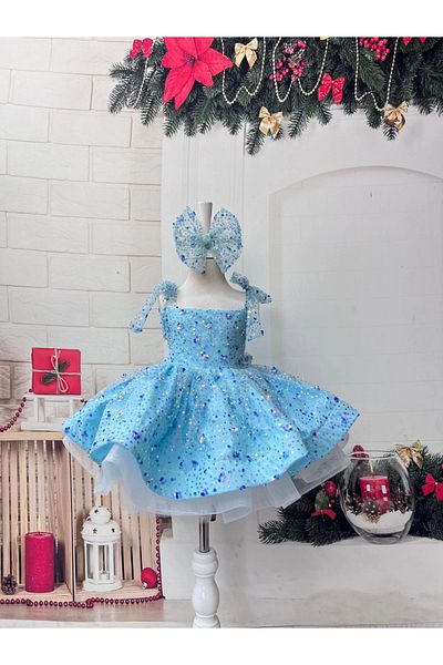 Nissa Ice Blue Sparkly Princess Dress Nisakids.Com