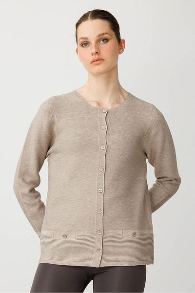 Desen Triko Women's Crew Neck Buttoned Cardigan Mink