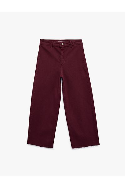 Koton Pantaloni din denim cu talie înaltă, cu buzunare cu nasturi, cu croiala confortabilă, cu picioare largi - blugi culotte