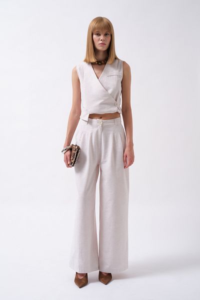 Black Fashion Pleated Wide Leg Linen Gray Trousers