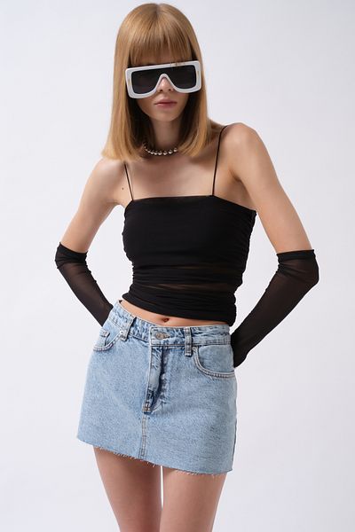 Black Fashion Μίνι μπλε τζιν φούστα με λέιζερ