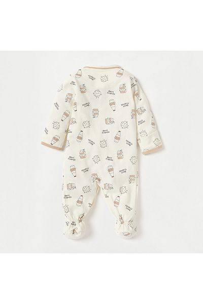 Juniors Printed Closed Feet Sleepsuit with Long Sleeves and Button Closure