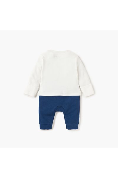 Juniors Embroidered Sleepsuit with Button Closure and Long Sleeves